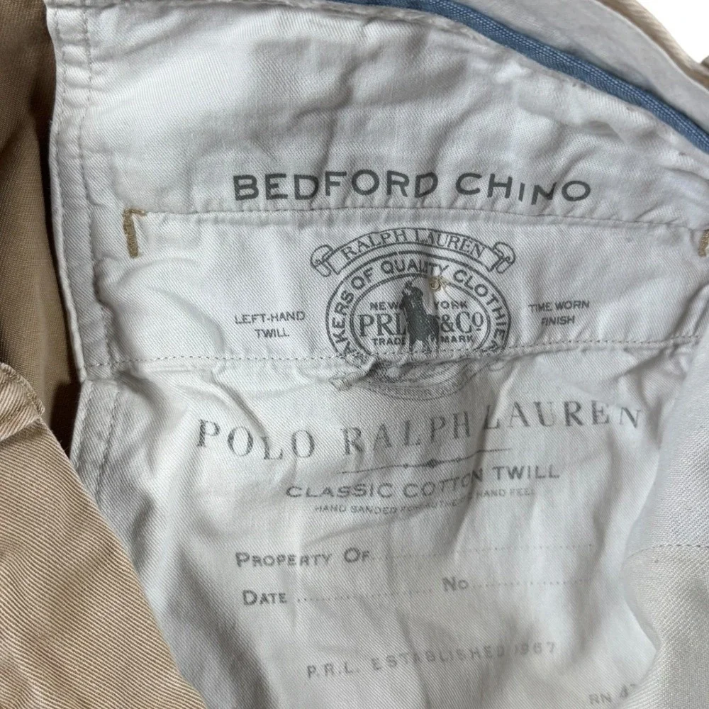 Polo Ralph Lauren Bedford Chino Pants Mens 34X34 Khaki Straight Preppy Old Money